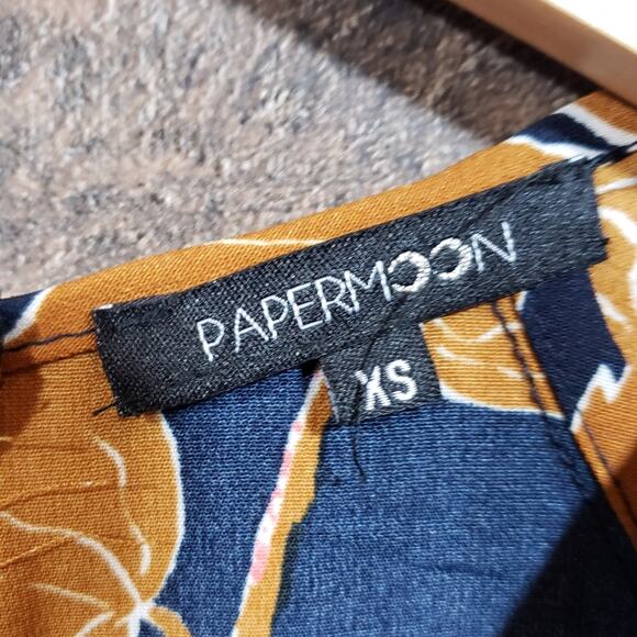 Papermoon rust colored floral print exposed zipper 3/4 sleeve blouse woman sz XS - Picture 2 of 9